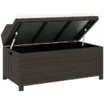 Outsunny Outdoor Wicker Storage Bench with Storage and Cushion, Cream White