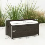 Outsunny Outdoor Wicker Storage Bench with Storage and Cushion, Cream White - Image 3