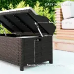 Outsunny Outdoor Wicker Storage Bench with Storage and Cushion, Cream White - Image 5
