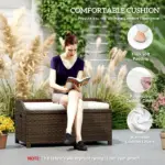 Outsunny Outdoor Wicker Storage Bench with Storage and Cushion, Cream White - Image 7