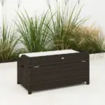 Outsunny Outdoor Wicker Storage Bench with Storage and Cushion, Cream White - Image 8