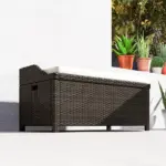 Outsunny Outdoor Wicker Storage Bench with Storage and Cushion, Cream White - Image 9