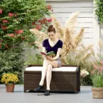 Outsunny Outdoor Wicker Storage Bench with Storage and Cushion, Cream White - Image 10