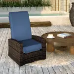 Outsunny Outdoor Wicker Swivel Recliner Chair, Lifting Footrest, 360 Degree Rotating Basic, Water-resistant Cushions, Dark Blue - Image 2