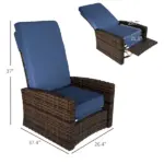 Outsunny Outdoor Wicker Swivel Recliner Chair, Lifting Footrest, 360 Degree Rotating Basic, Water-resistant Cushions, Dark Blue - Image 3