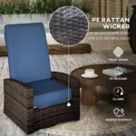 Outsunny Outdoor Wicker Swivel Recliner Chair, Lifting Footrest, 360 Degree Rotating Basic, Water-resistant Cushions, Dark Blue - Image 4