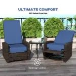 Outsunny Outdoor Wicker Swivel Recliner Chair, Lifting Footrest, 360 Degree Rotating Basic, Water-resistant Cushions, Dark Blue - Image 5