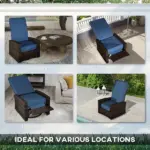 Outsunny Outdoor Wicker Swivel Recliner Chair, Lifting Footrest, 360 Degree Rotating Basic, Water-resistant Cushions, Dark Blue - Image 7