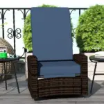 Outsunny Outdoor Wicker Swivel Recliner Chair, Lifting Footrest, 360 Degree Rotating Basic, Water-resistant Cushions, Dark Blue - Image 8
