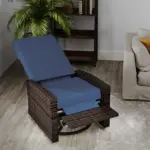 Outsunny Outdoor Wicker Swivel Recliner Chair, Lifting Footrest, 360 Degree Rotating Basic, Water-resistant Cushions, Dark Blue - Image 10
