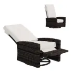 Outdoor Wicker Swivel Recliner Chair, Lifting Footrest, 360 degree Rotating Basic, Water-resistant Cushions, Khaki - Image 11