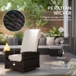 Outdoor Wicker Swivel Recliner Chair, Lifting Footrest, 360 degree Rotating Basic, Water-resistant Cushions, Khaki - Image 4