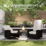 Outdoor Wicker Swivel Recliner Chair, Lifting Footrest, 360 degree Rotating Basic, Water-resistant Cushions, Khaki - Image 5