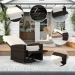Outdoor Wicker Swivel Recliner Chair, Lifting Footrest, 360 degree Rotating Basic, Water-resistant Cushions, Khaki - Image 6