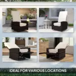 Outdoor Wicker Swivel Recliner Chair, Lifting Footrest, 360 degree Rotating Basic, Water-resistant Cushions, Khaki - Image 7