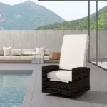 Outdoor Wicker Swivel Recliner Chair, Lifting Footrest, 360 degree Rotating Basic, Water-resistant Cushions, Khaki - Image 8