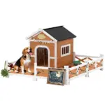 Outdoor Wooden Dog House, Dog Shelter with Large Porch, Weatherproof and Openable Roof, Elevated Base, Removable Floor - Image 11