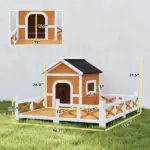 Outdoor Wooden Dog House, Dog Shelter with Large Porch, Weatherproof and Openable Roof, Elevated Base, Removable Floor - Image 3