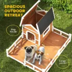 Outdoor Wooden Dog House, Dog Shelter with Large Porch, Weatherproof and Openable Roof, Elevated Base, Removable Floor - Image 4