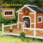 Outdoor Wooden Dog House, Dog Shelter with Large Porch, Weatherproof and Openable Roof, Elevated Base, Removable Floor - Image 7