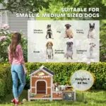 Outdoor Wooden Dog House, Dog Shelter with Large Porch, Weatherproof and Openable Roof, Elevated Base, Removable Floor - Image 8