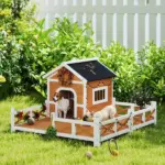 Outdoor Wooden Dog House, Dog Shelter with Large Porch, Weatherproof and Openable Roof, Elevated Base, Removable Floor - Image 10