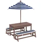 Qaba Outdoor Wooden Kids Picnic Table and Bench Set with Cushions and Umbrella, for Patio, Garden, Navy Blue - Image 12