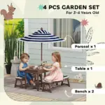 Qaba Outdoor Wooden Kids Picnic Table and Bench Set with Cushions and Umbrella, for Patio, Garden, Navy Blue - Image 4