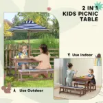Qaba Outdoor Wooden Kids Picnic Table and Bench Set with Cushions and Umbrella, for Patio, Garden, Navy Blue - Image 6