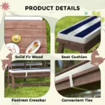 Qaba Outdoor Wooden Kids Picnic Table and Bench Set with Cushions and Umbrella, for Patio, Garden, Navy Blue - Image 7