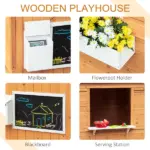 Outdoor Wooden Playhouse for Kids, Cottage, Door, Windows, Mailbox, Bench, Flower Pot Holder - Image 5