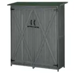 Outdoor Wooden Storage Cabinet Garden Shed Utility Tool Organizer Waterproof Asphalt Roof Lockable Doors 3 Shelves Grey - Image 11