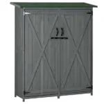 Outdoor Wooden Storage Cabinet Garden Shed Utility Tool Organizer Waterproof Asphalt Roof Lockable Doors 3 Shelves Grey