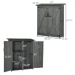 Outdoor Wooden Storage Cabinet Garden Shed Utility Tool Organizer Waterproof Asphalt Roof Lockable Doors 3 Shelves Grey - Image 3