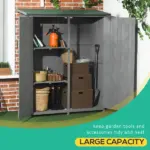 Outdoor Wooden Storage Cabinet Garden Shed Utility Tool Organizer Waterproof Asphalt Roof Lockable Doors 3 Shelves Grey - Image 5