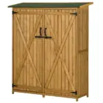 Outdoor Wooden Storage Cabinet Garden Shed Utility Tool Organizer Waterproof Asphalt Roof Lockable Doors 3 Shelves Natural - Image 11
