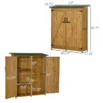 Outdoor Wooden Storage Cabinet Garden Shed Utility Tool Organizer Waterproof Asphalt Roof Lockable Doors 3 Shelves Natural - Image 3