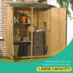 Outdoor Wooden Storage Cabinet Garden Shed Utility Tool Organizer Waterproof Asphalt Roof Lockable Doors 3 Shelves Natural - Image 5