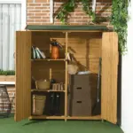 Outdoor Wooden Storage Cabinet Garden Shed Utility Tool Organizer Waterproof Asphalt Roof Lockable Doors 3 Shelves Natural - Image 10