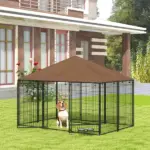 PawHut Outside Dog Kennel, 6.9' x 4.6' x 5' Puppy Play Pen with Canopy, Garden Playpen Fence Crate with Rotating Bowl, Black - Image 2