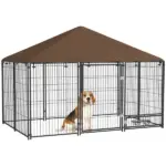 PawHut Outside Dog Kennel, 6.9' x 4.6' x 5' Puppy Play Pen with Canopy, Garden Playpen Fence Crate with Rotating Bowl, Black - Image 11