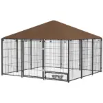 PawHut Outside Dog Kennel, 6.9' x 4.6' x 5' Puppy Play Pen with Canopy, Garden Playpen Fence Crate with Rotating Bowl, Black