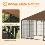 PawHut Outside Dog Kennel, 6.9' x 4.6' x 5' Puppy Play Pen with Canopy, Garden Playpen Fence Crate with Rotating Bowl, Black - Image 7