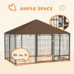 PawHut Outside Dog Kennel, 6.9' x 4.6' x 5' Puppy Play Pen with Canopy, Garden Playpen Fence Crate with Rotating Bowl, Black - Image 8