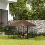 PawHut Outside Dog Kennel, 6.9' x 4.6' x 5' Puppy Play Pen with Canopy, Garden Playpen Fence Crate with Rotating Bowl, Black - Image 10