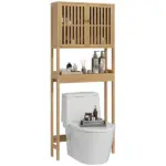 HOMCOM Over the Toilet Cabinet, Bamboo Bathroom Above Toilet Storage with Slatted Doors and Adjustable Shelf, Natural - Image 11