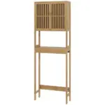 HOMCOM Over the Toilet Cabinet, Bamboo Bathroom Above Toilet Storage with Slatted Doors and Adjustable Shelf, Natural