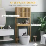 HOMCOM Over the Toilet Cabinet, Bamboo Bathroom Above Toilet Storage with Slatted Doors and Adjustable Shelf, Natural - Image 4