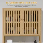 HOMCOM Over the Toilet Cabinet, Bamboo Bathroom Above Toilet Storage with Slatted Doors and Adjustable Shelf, Natural - Image 6