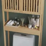 HOMCOM Over the Toilet Cabinet, Bamboo Bathroom Above Toilet Storage with Slatted Doors and Adjustable Shelf, Natural - Image 9
